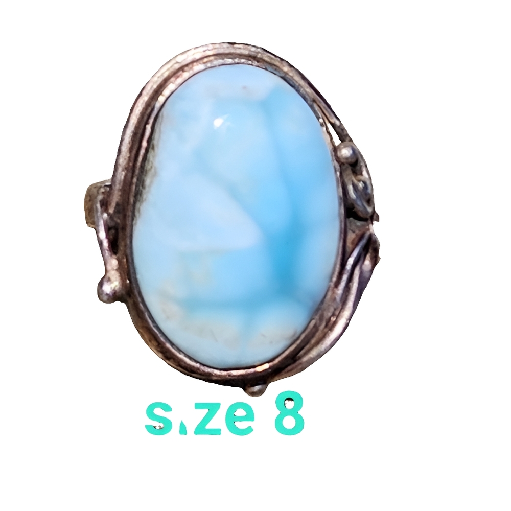 Vintage sterling silver ring size 8 with blue Larimar stone Fine Jewelry - Picture 3 of 6